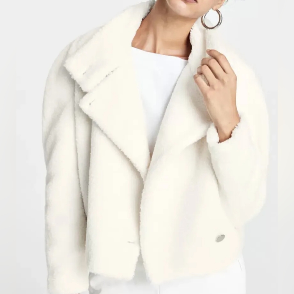 INC cropped puff sleeve Sherpa washed white coat NWT sizes M,L & XL avai…